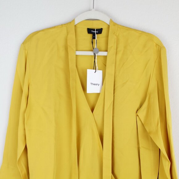 NWT Theory Silk Wrap Tie V-neck Top Blouse | Workwear to Weekend Chic - Picture 8 of 15